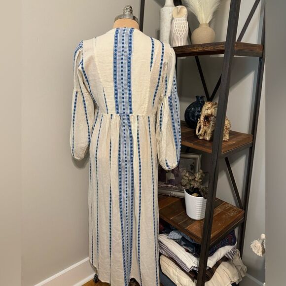 Pearl & Caviar MED White Blue Cotton Maxi Dress S18P1041 - Picture 2 of 11